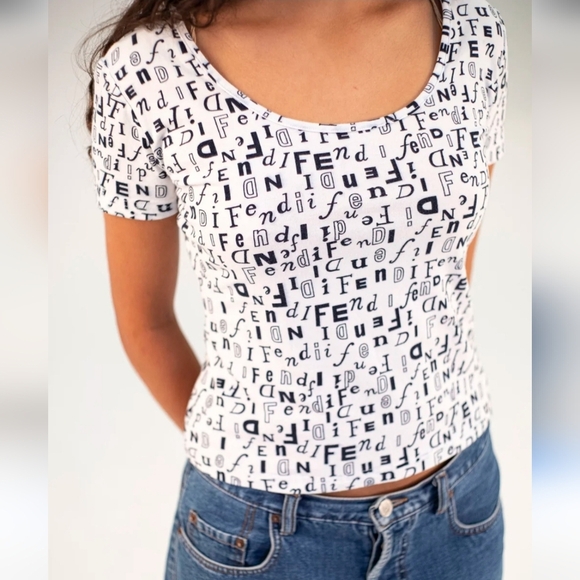 Fendi Tops - Fendi White and Black Logo Print Top